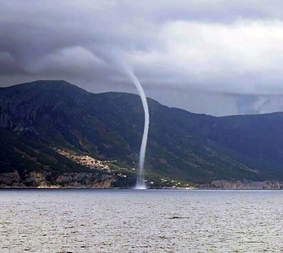 spectacular waterspout on the southern coast of hvar island