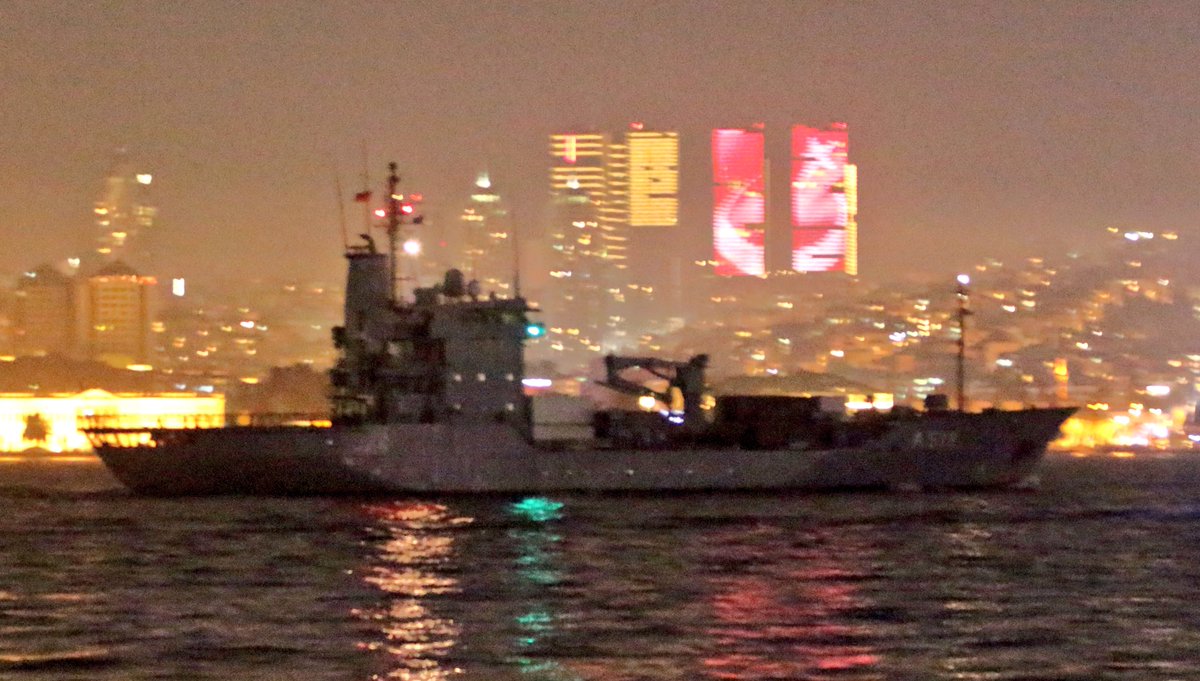 .@SNMCMG2 enters Black Sea: NATO SNMCMG2 flagship, German Navy 5th Squadron Type 404 Elbe class tender aux FGS Rhein A513 transited Bosphorus towards the Black Sea en route to Bulgaria to participate in joint hosted naval exercise #Poseidon18 and make a port call in Georgia.   