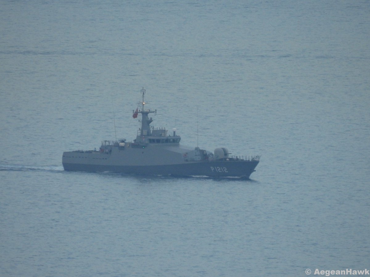 Turkish Navy ASW Tuzla class patrol boat P-1212 TCG Karatas southbound Chios Strait in east Aegean Sea   