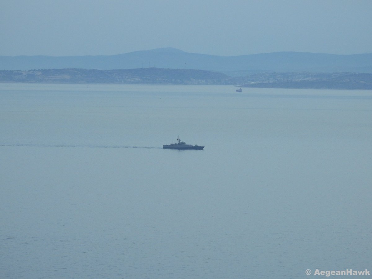 Turkish Navy ASW Tuzla class patrol boat P-1212 TCG Karatas southbound Chios Strait in east Aegean Sea   