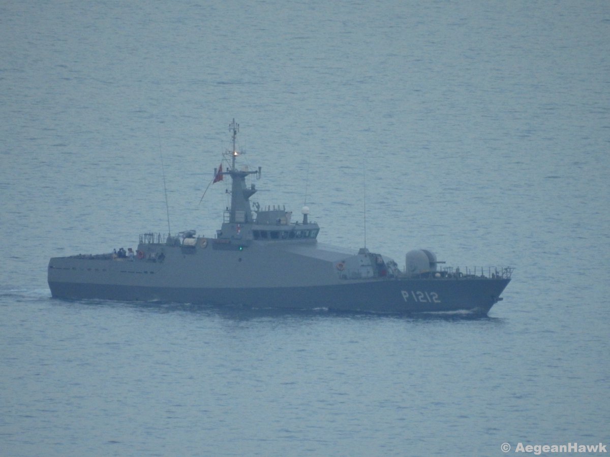 Turkish Navy ASW Tuzla class patrol boat P-1212 TCG Karatas southbound Chios Strait in east Aegean Sea   