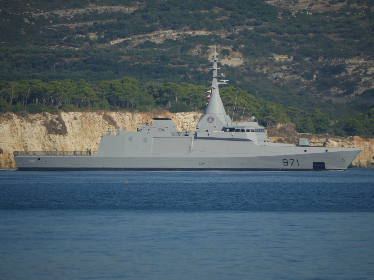 Egyptian navy Ambassador Mk III Missile Boat & Gowind-2500 corvette spotted in Souda bay near Crete Island during participation in Medusa-9 trilateral military exercise