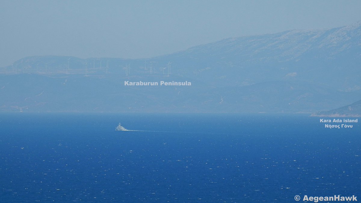Turkish Navy Ada class corvette F512 TCG Buyukada spotted today early afternoon northbound Chios Strait towards Egriliman Strait in east Aegean Sea
