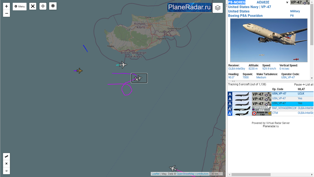 3x US Navy P8 Poseidon 169002/169328/AE682E currently patrolling South of Cyprus