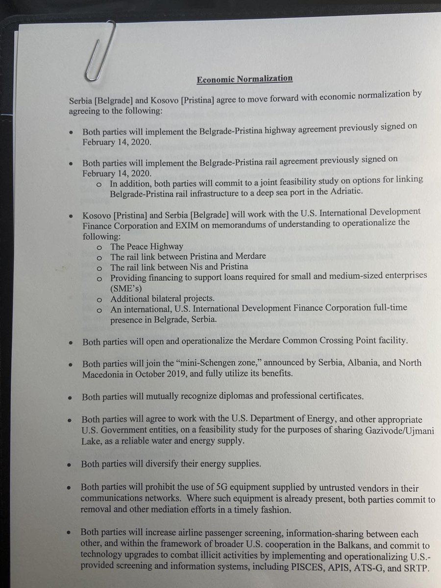 The White House Agreement between Serbia and Kosovo includes point regarding further instalment of 5G network in both entities. As well as removal of already existing infrastructure purchased from untrusted vendors. In Serbia's case, it is affecting directly Huawei and China