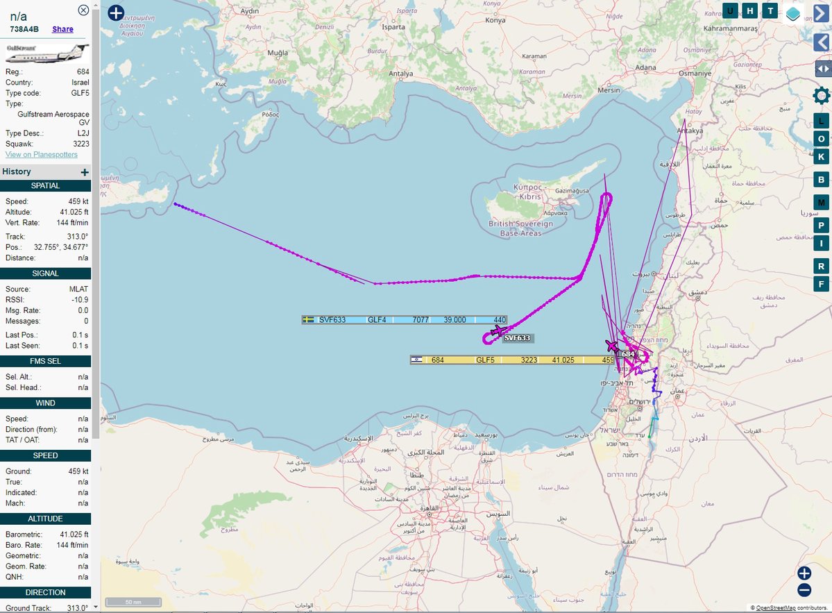 Swedish Air Force S102B Korpen operating from Chania airport Souda AB in Crete and IAF GLF5 monitoring east Mediterranean Sea Lebanon Syria and Cyprus