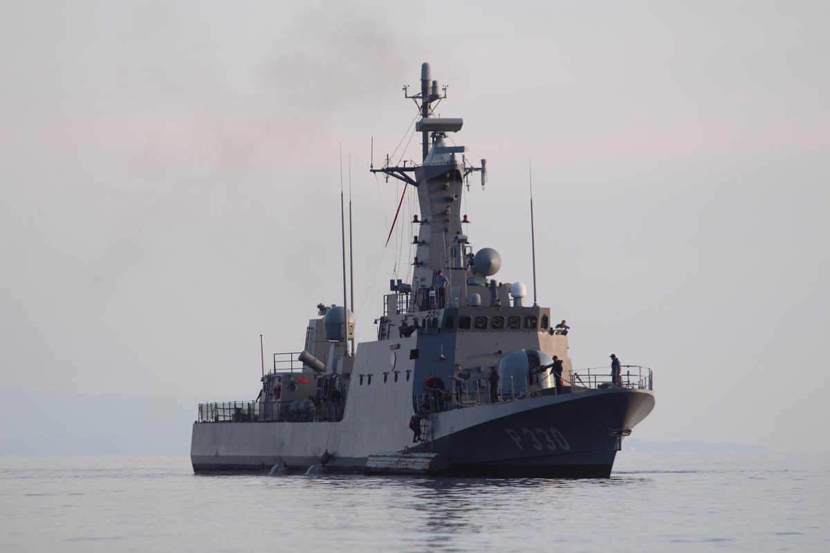 Turkish Navy Kılıç class fast attack craft TCG Kılıç P330 (HızlıGüçlüKeskin) moored to a buoy near Palamutbükü