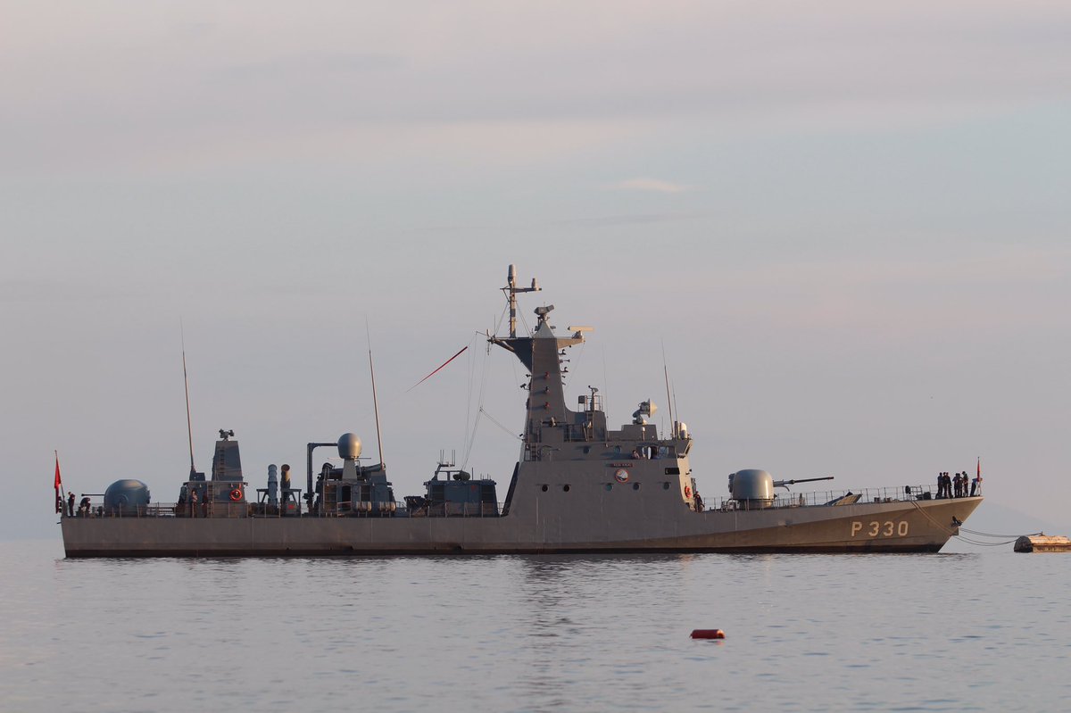 Turkish Navy Kılıç class fast attack craft TCG Kılıç P330 (HızlıGüçlüKeskin) moored to a buoy near Palamutbükü