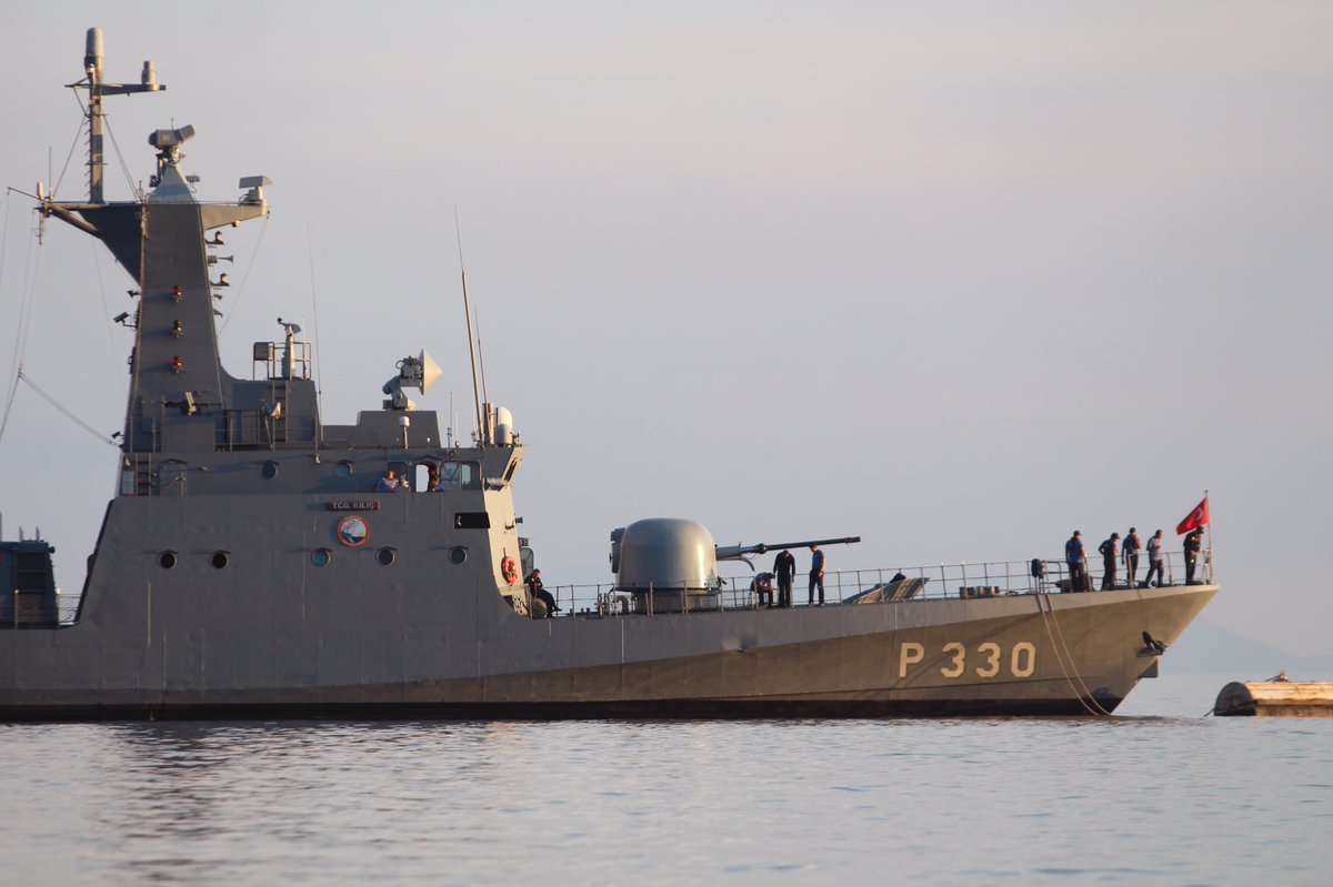 Turkish Navy Kılıç class fast attack craft TCG Kılıç P330 (HızlıGüçlüKeskin) moored to a buoy near Palamutbükü