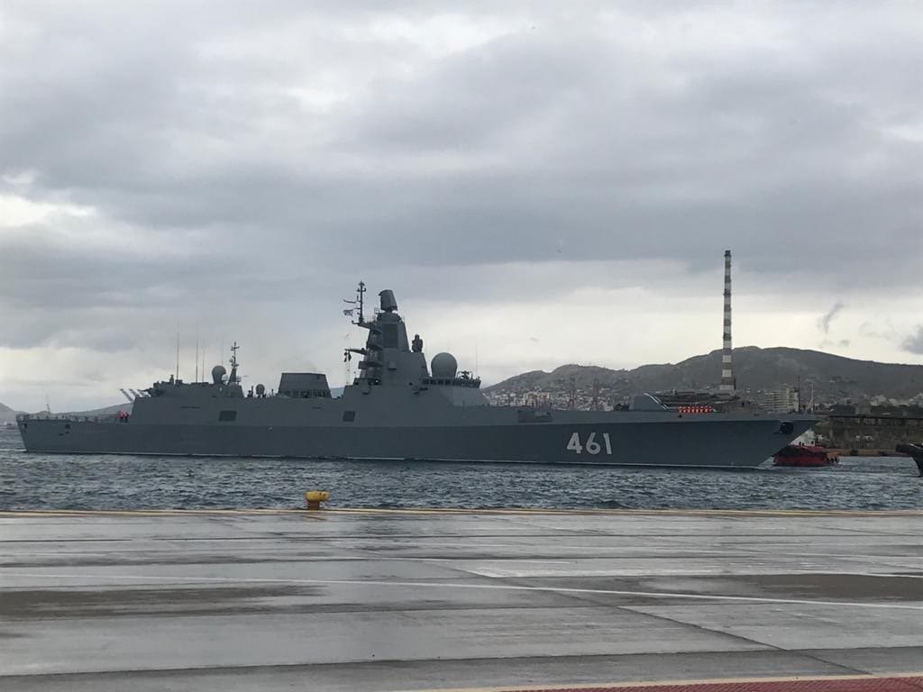 Photos of the Northern Fleet's Admiral Kasatonov Project 22350 frigate conducting a port call in the Greek port city of Pireas