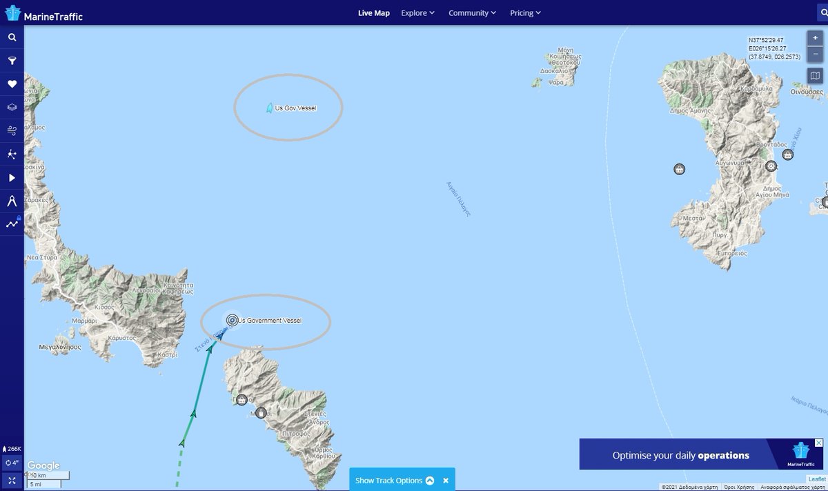 USNavy pair of Arleigh Burke class guided missile destroyers DDG-75 USS Donald Cook and DDG-80 USS Roosevelt passed northbound Kafireas Strait in Aegean Sea after departure from Souda bay NSA