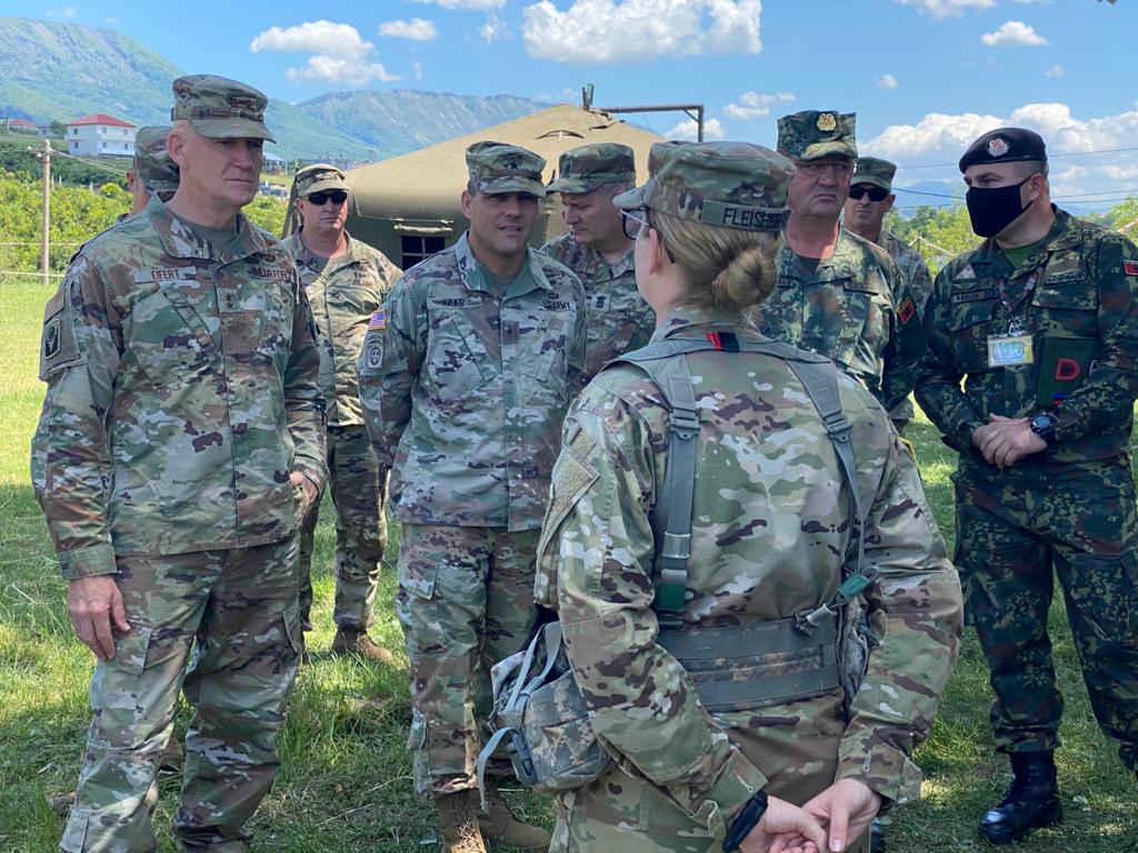 Air Force Maj. Gen. James Eifert, Adjutant General, @FLGuard, spends time with Soldiers from the 53rd Infantry Brigade Combat Team who are participating in DefenderEurope 21, in Albania