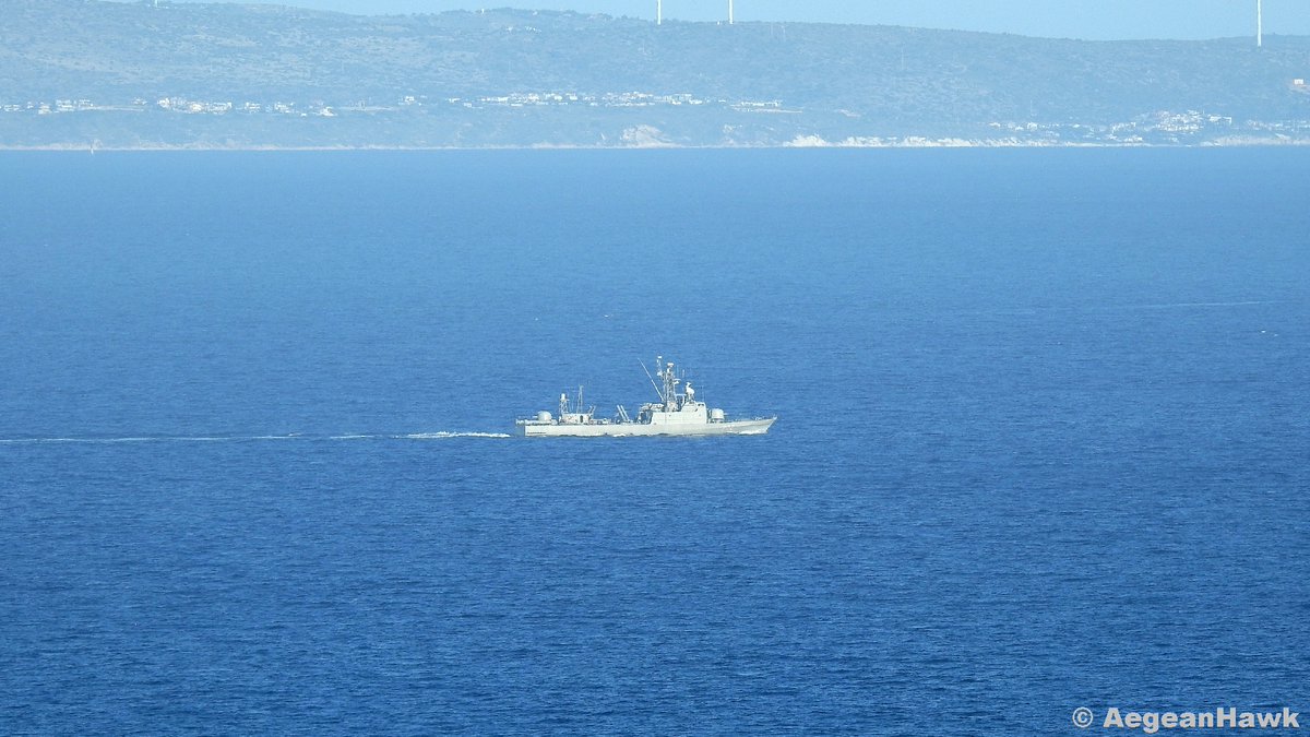 Hellenic Navy La Combattante III class Fast Missile Patrol Boat P22 HS Mykonios spotted today late afternoon southbound Chios Strait towards Chios island port