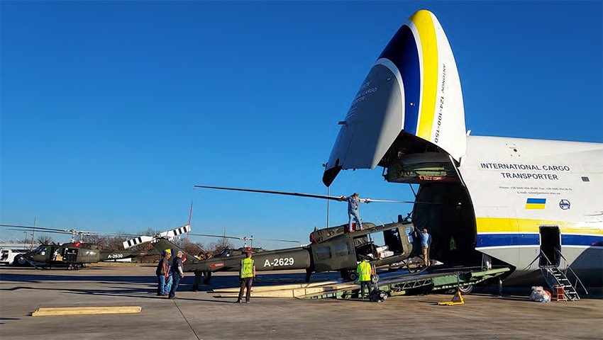 US Multi-National Special Project Office delivered of four UH-1H and support equipment to Armed Forces of Bosnia and Herzegovina.   After loading the helicopters on Dec. 4, An-124 departed from Huntsville International Airport for Sarajevo International Airport