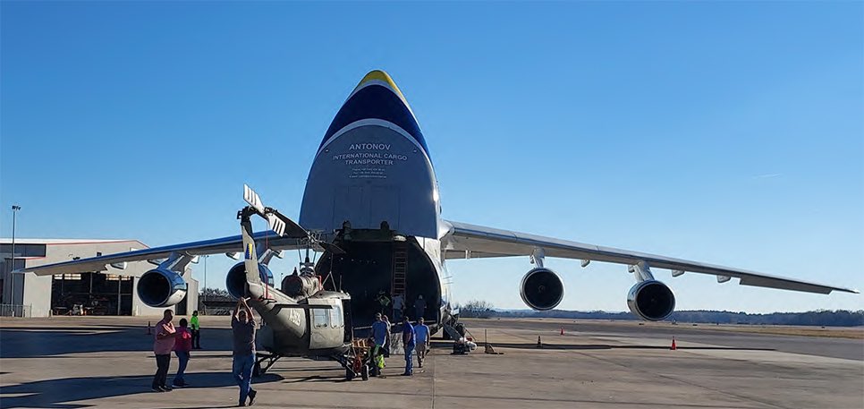 US Multi-National Special Project Office delivered of four UH-1H and support equipment to Armed Forces of Bosnia and Herzegovina.   After loading the helicopters on Dec. 4, An-124 departed from Huntsville International Airport for Sarajevo International Airport