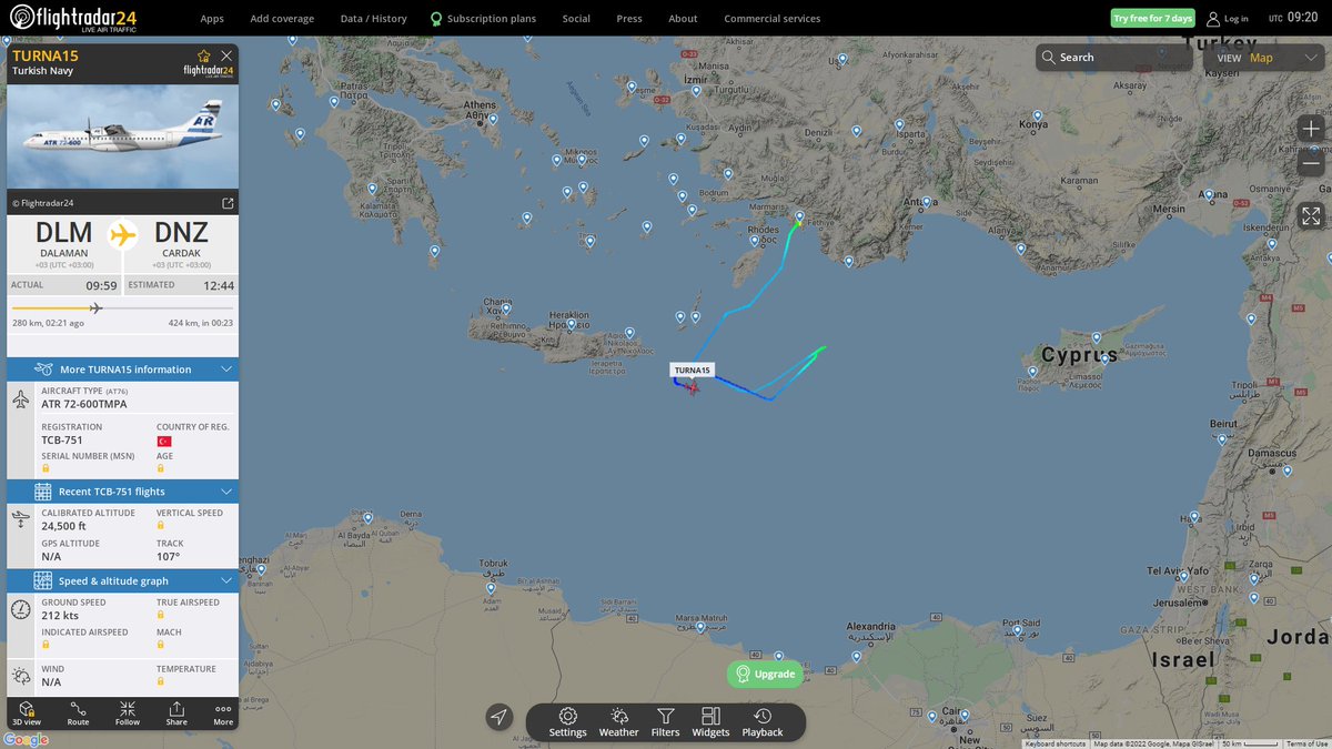 Turkish Navy ATR 72-600TMPA TURNA15 patrolling over the Mediterranean