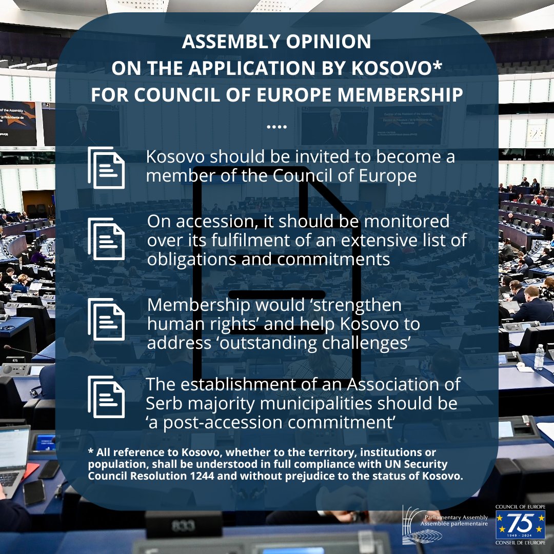 Full text of tonight's opinion by PACE recommending that Kosovo* be invited to become a member of the @CoE