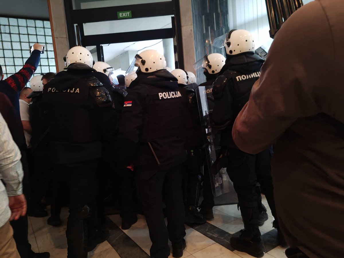 Protesters rallied outside the City Assembly in Novi Sad, Serbia, to support opposition demands for the mayor's dismissal over the deadly train station disaster, which were being discussed by councillors at an Assembly session.: Dragana Prica Kovacevic