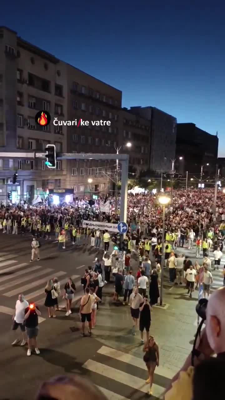 Mass protests in the streets of Belgrade tonight as thousands of high school and university students marched to mark the 10-month anniversary of the Novi Sad train station tragedy