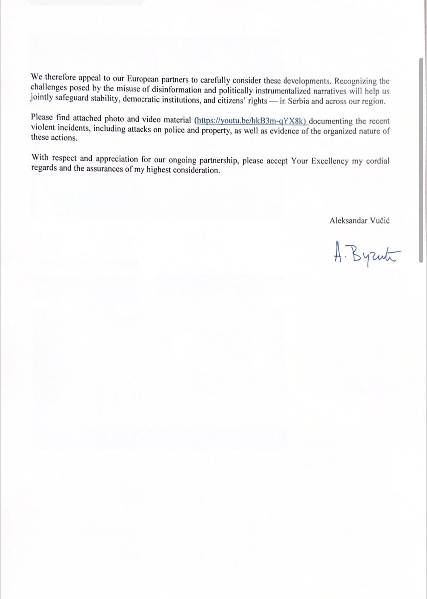 Serbias’s President Aleksandar Vučić wrote a letter to ’s Commission President Ursula von der Leyen