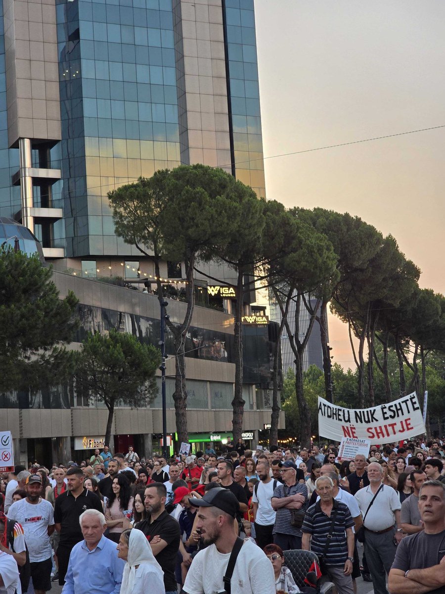 On the 24th consecutive day of street protests in Albania's capital Tirana, demonstrators held signs with the word Resign outside the office of Prime Minister Edi Rama, who they are urging to quit over allegations of institutional corruption