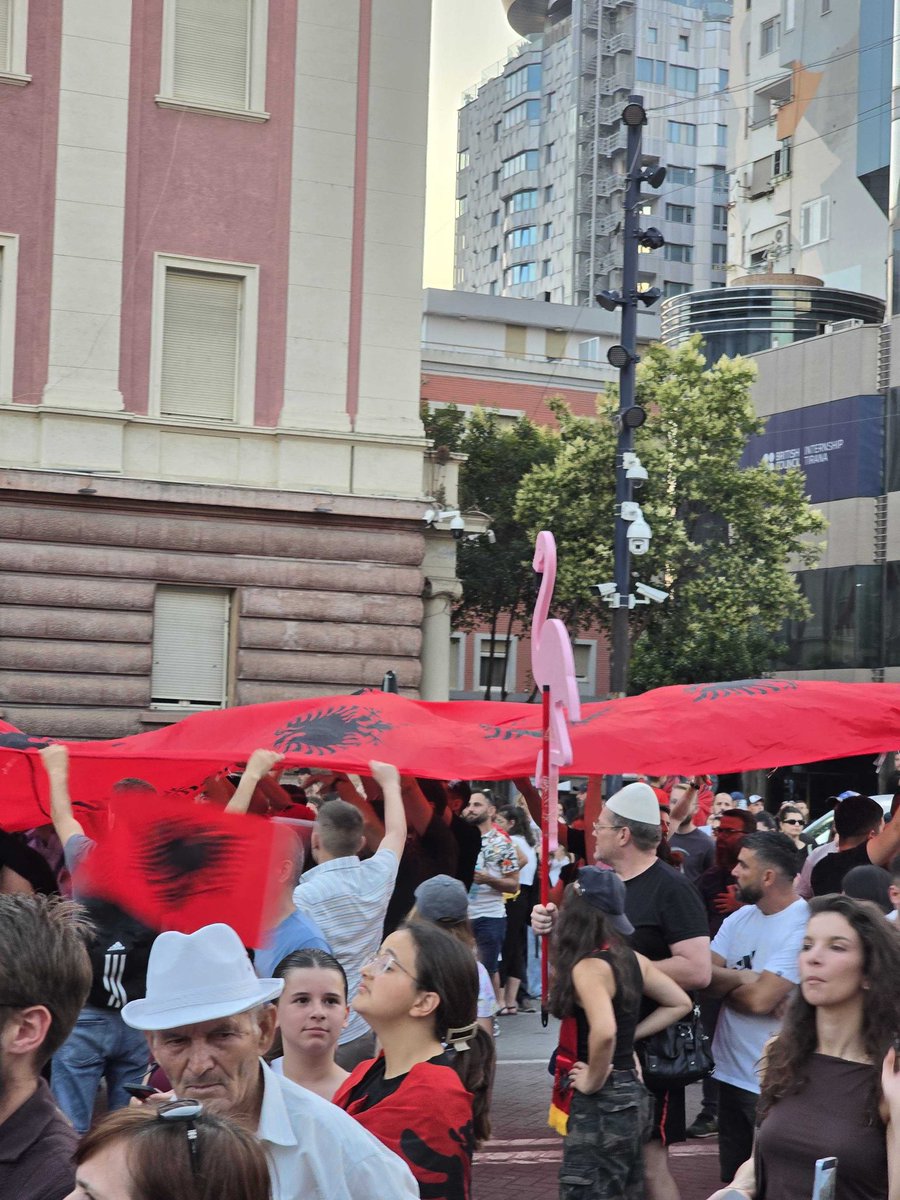On the 24th consecutive day of street protests in Albania's capital Tirana, demonstrators held signs with the word Resign outside the office of Prime Minister Edi Rama, who they are urging to quit over allegations of institutional corruption